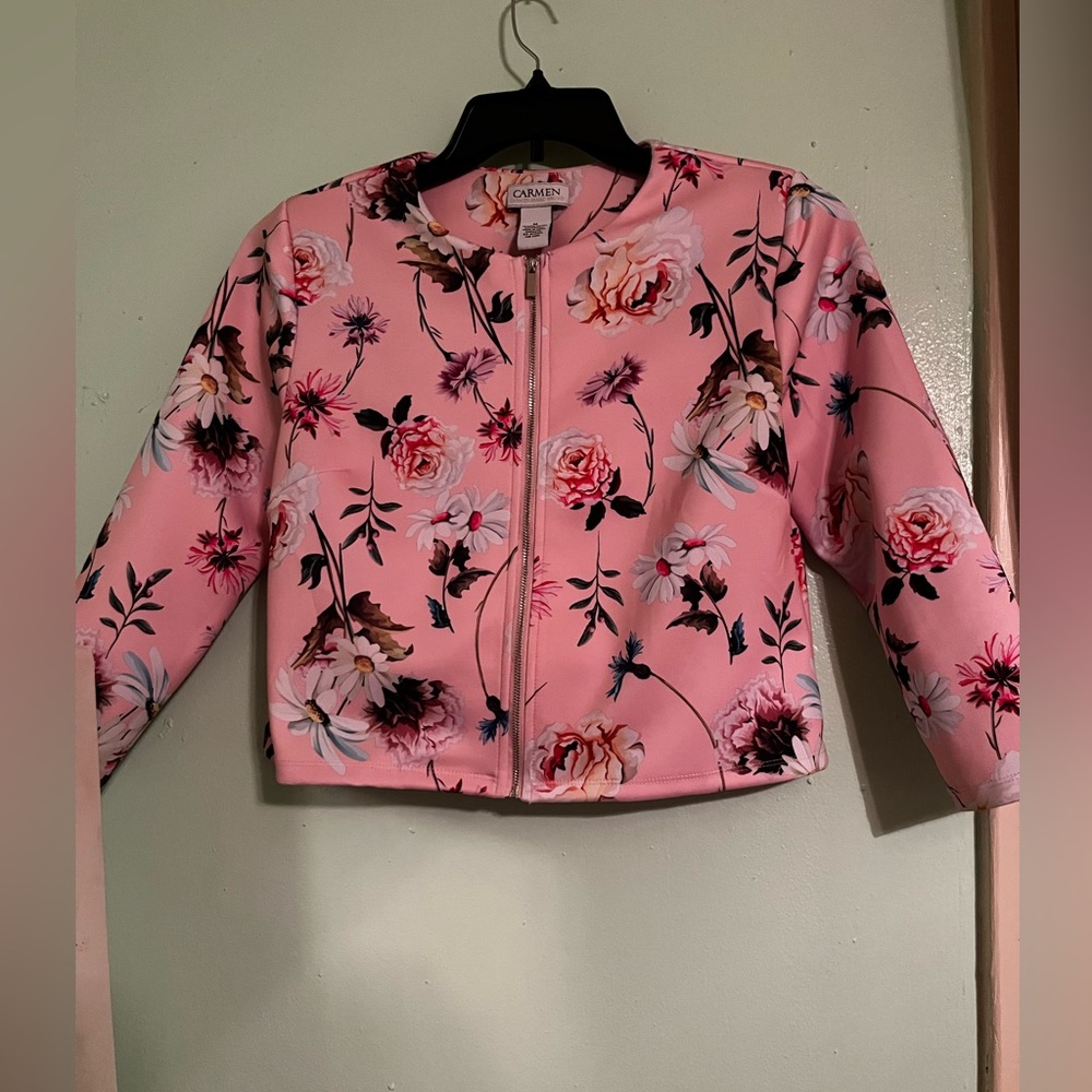 Carmen Marc Valvo Floral Pink Medium Zipped Jacket/Coat